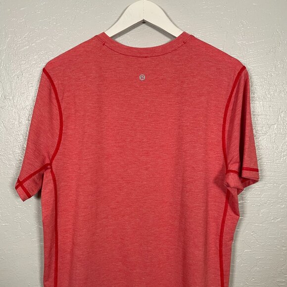 Lululemon Men L Heathered Lulu Red T.H.E. Crew Shirt Short Sleeve Athletic - Picture 7 of 8